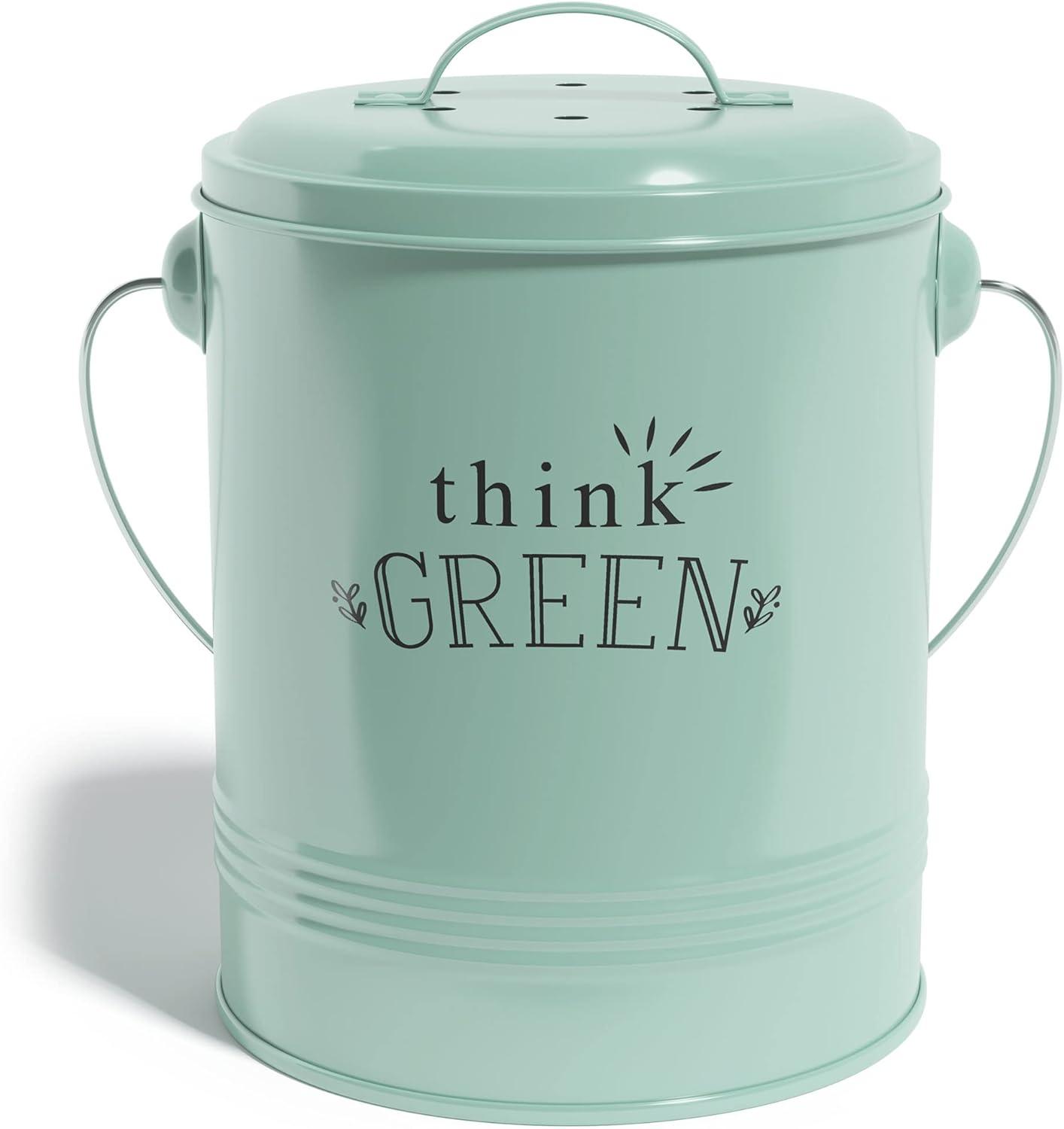 A galvanized steel compost bin from Barnyard Designs with a removable inner bucket.