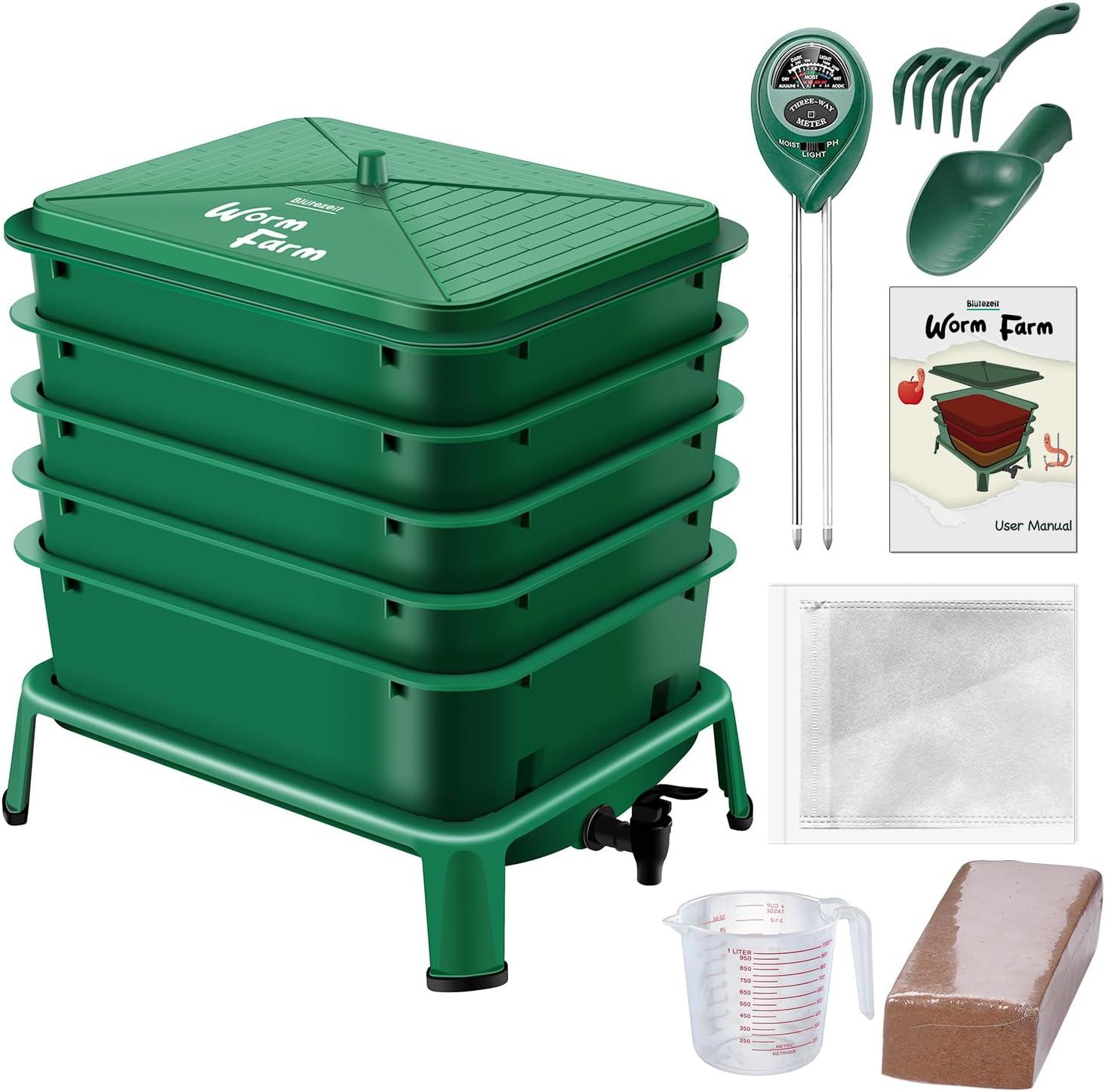 A 5-tray Blütezeit worm composter showing its stackable design.
