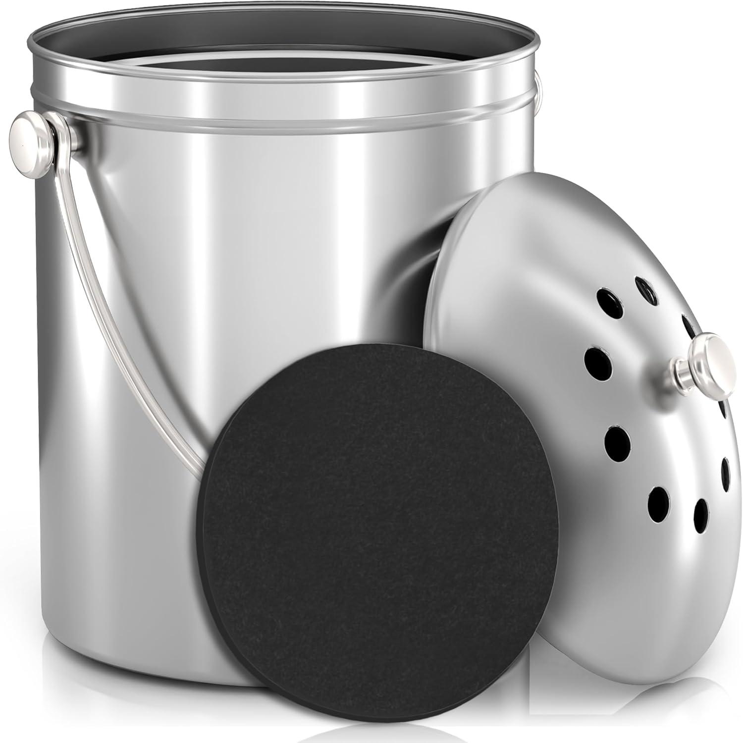 A popular and highly-rated Utopia Kitchen stainless steel compost pail.